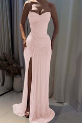 Fuchsia Mermaid Prom Dress Sleeveless Sweetheart Formal Dress With Sequins