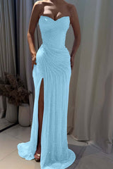 Fuchsia Mermaid Prom Dress Sleeveless Sweetheart Formal Dress With Sequins