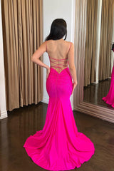 Fuchsia Prom Dress Spaghetti Straps Mermaid Long Evening Dress