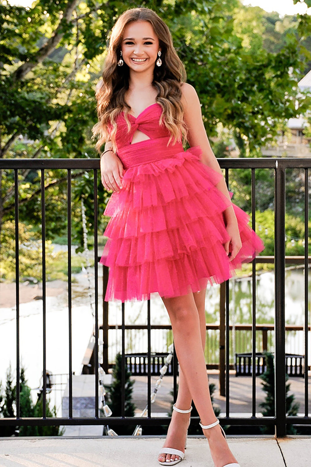 Fuchsia Ruffled Tiered A Line Homecoming Dresses Short Cocktail Dresses