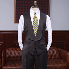Gentle Coffee Striped Notched Lapel 3 Piece Business Suit