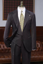 Gentle Coffee Striped Notched Lapel 3 Piece Business Suit