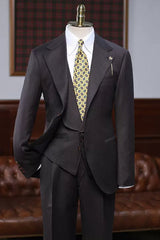 Gentle Coffee Striped Notched Lapel 3 Piece Business Suit