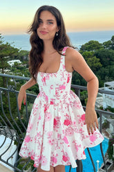 Girly Homecoming Dress pink A Line Floral Short Party Cocktail Dress