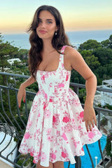 Girly Homecoming Dress pink A Line Floral Short Party Cocktail Dress