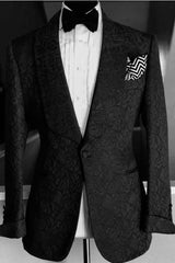 Glamorous Black Jacquard Shawl Lapel 2 Piece Wedding Suit