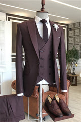 Glamorous Burgundy Peaked Lapel 3 Piece Men's Prom Suit
