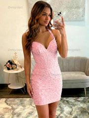 Dressystars Glamorous Champagne Pearl Beaded Corset Short Homecoming Dress