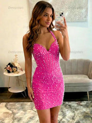 Dressystars Glamorous Champagne Pearl Beaded Corset Short Homecoming Dress