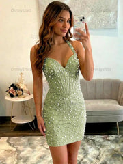 Dressystars Glamorous Champagne Pearl Beaded Corset Short Homecoming Dress