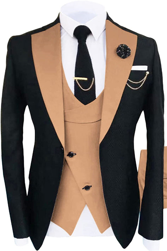 Glamorous Khaki Shawl Lapel 3 Piece Prom Suit for Men