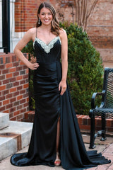 Glamorous Prom Dress Black Rhinestone V Neck Long Formal Short Party Evening Dress