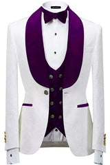 Glamorous Purple Shawl Lapel 3 Piece Jacquard Wedding Suit