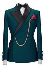 Glamorous Teal Blue Peaked Lapel 2 Piece Prom Suit