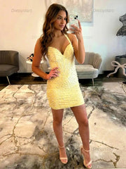 Dressystars Glamorous Yellow Pearl Beaded Corset Short Homecoming Dresses