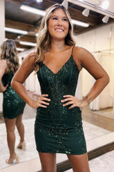 Glitter Homecoming Dress Sparkly Bodycon Zipper Back Shoulder straps Short Party Cocktail Dress