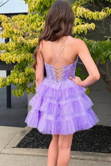 Glitter Lavender Homecoming Dresses Ruffled Short Corset Cocktail Dresses With Sequins