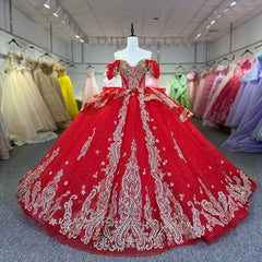 Glitter Red Quinceanera Dress Lace Applique V Neck Beading Sequins Spaghetti Corset Sweet 16 Ball Gown Dress