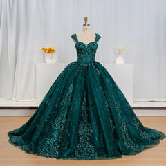 Glitter Sequins Prom Dress Princess Long Green Elegant Backless Sweet 16 Party Dress
