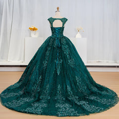 Glitter Sequins Prom Dress Princess Long Green Elegant Backless Sweet 16 Party Dress