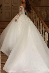Glitter Tulle Ball Gown Wedding Dress with Beaded Lace Sleeves