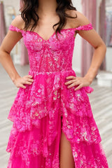 Gold Prom Dress Princess A Line Off the Shoulder Corset with Lace Ruffles Evening Dress