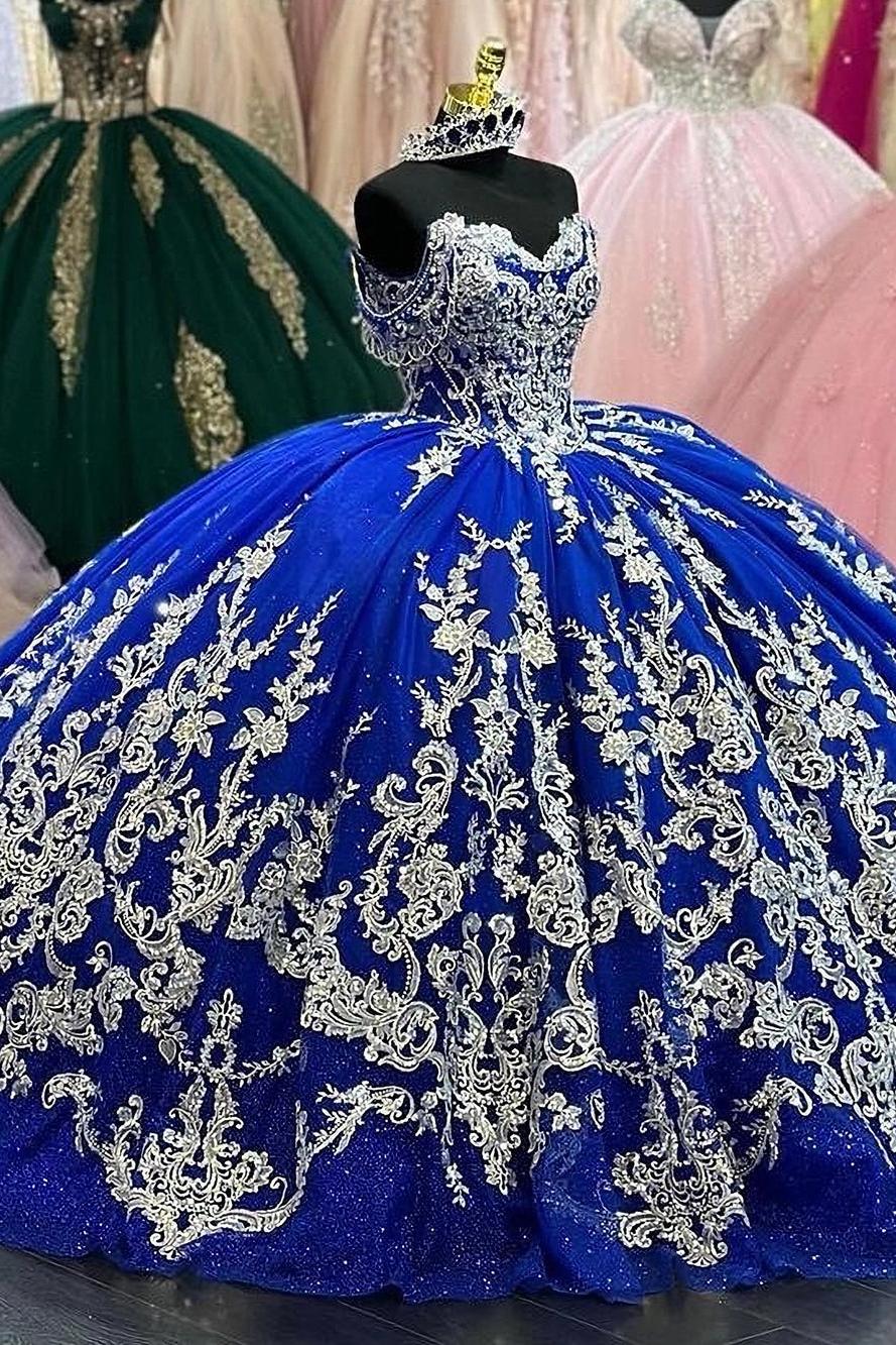 Gorgeous Ball Gown Off Shoulder Lace Appliques Beaded Royal Blue Tulle Princess Quinceanera Dress Formal Prom Dresses Party Gown for Sweet 16 Dress 2 Gorgeous Ball Gown Off Shoulder Lace Appliques Beaded Royal Blue Tulle Princess Quinceanera Dress Formal Prom Dresses Party Gown for Sweet 16 Dress 2