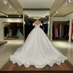 Gorgeous Off the Shoulder Long Ball Gown Wedding Dress with Sequins