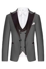 Gray 3 Piece Peaked Lapel Business Suit