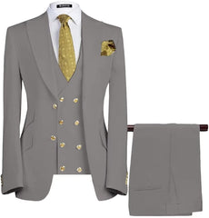 Gray 3 Piece Single Breasted Business Men's Suit