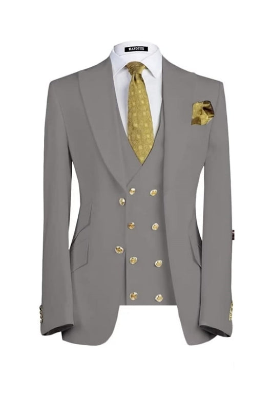 Gray 3 Piece Single Breasted Business Men's Suit