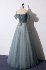 Gray Blue Prom Dress Sweetheart Tulle Formal Dress Evening Dress