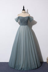 Gray Blue Prom Dress Sweetheart Tulle Formal Dress Evening Dress