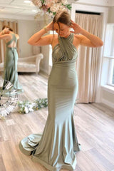 Gray Green Prom Dress Satin Mermaid Long Formal Evening Dress