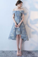 Gray Homecoming Dress Blue Lace Short Party Cocktail Dress