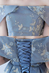 Gray Homecoming Dress Blue Lace Short Party Cocktail Dress