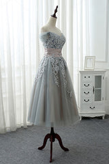 Gray Homecoming Dress Lace Tulle Formal Short Prom Dress