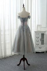 Gray Homecoming Dress Lace Tulle Formal Short Prom Dress