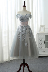 Gray Homecoming Dress Lace Tulle Formal Short Prom Dress
