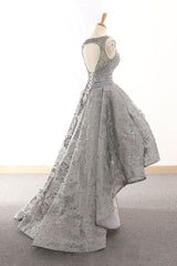 Gray Homecoming Dress Tulle Lace High Low Short Party Cocktail Dress