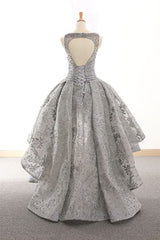 Gray Homecoming Dress Tulle Lace High Low Short Party Cocktail Dress