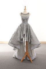 Gray Homecoming Dress Tulle Lace High Low Short Party Cocktail Dress
