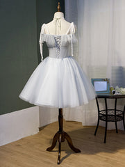 Gray Homecoming Dress Tulle Lace Short Party Cocktail Dress