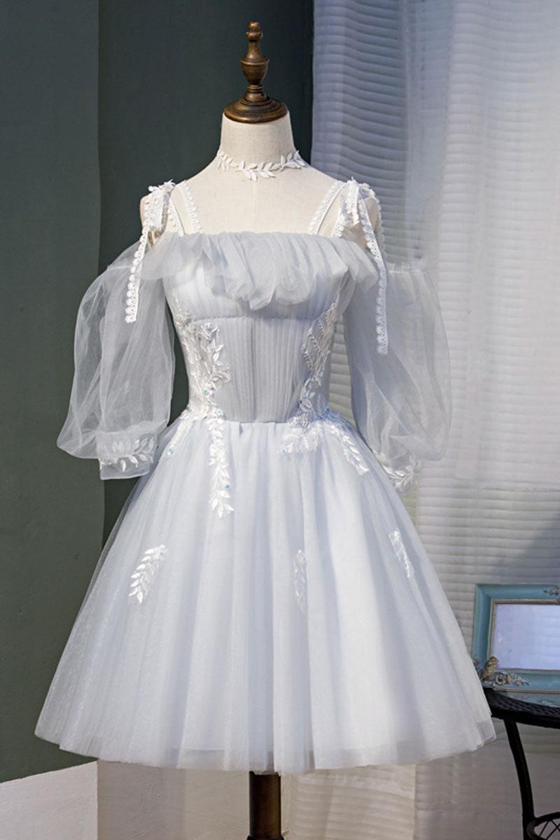 Gray Homecoming Dress Tulle Lace Short Party Cocktail Dress