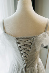 Gray Homecoming Dress Tulle Lace Tea Length Party Cocktail Dress