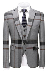 Gray Notched Lapel Three Piece Business Suit for Men