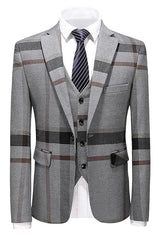 Gray Notched Lapel Three Piece Business Suit for Men