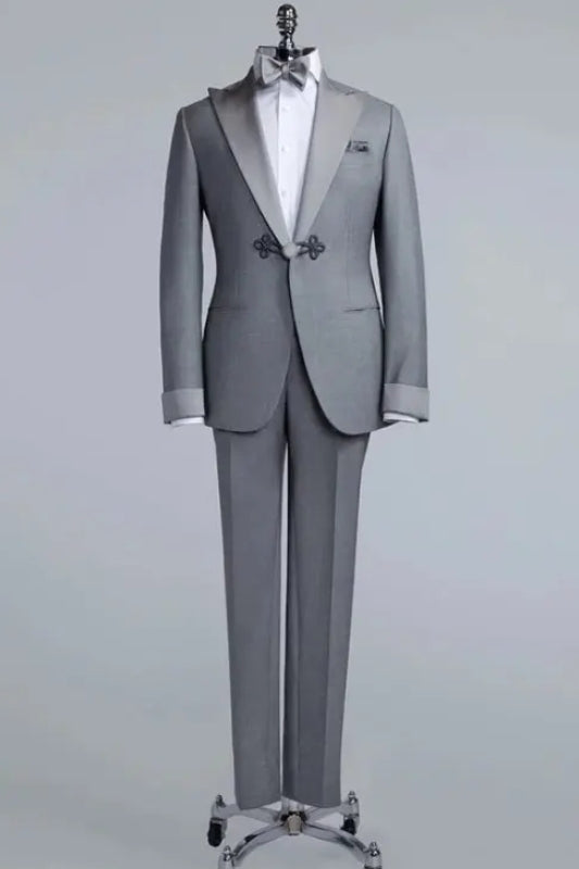 Gray Peaked Lapel New Arrival 2 Piece Prom Suit