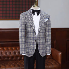 Gray Plaid Notched Lapel Prom Suit for Men