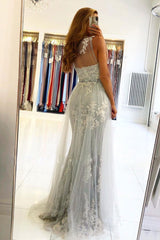 Gray Prom Dress One Shoulder Tulle Lace Long Formal Gown Evening Dress